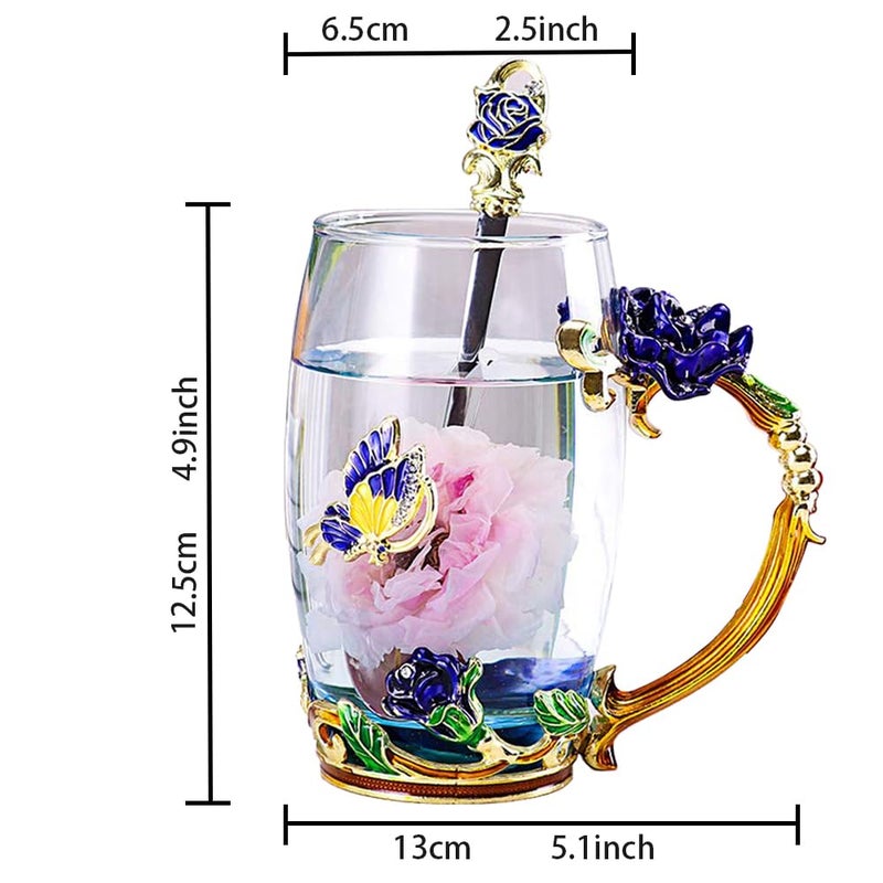 DasyFly Enamel Glass Tea Cup Blue Rose Coffee Mug,Personalized Gifts for Birthday Mothers Day Anniversary Christmas For Mom,Women,Wife,Coworker,Friend,Female,Sister,Girlfriend,Grandma - Image 5